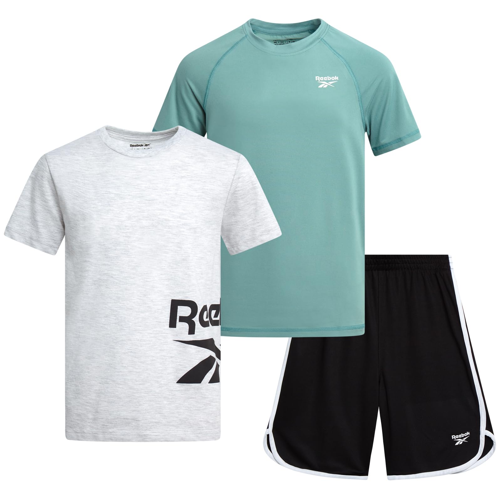 Reebok Boys Athletic Shorts Set - 3 Piece Summer Clothes Outfit with Graphic Tees and Boys Running Shorts for Active Kids